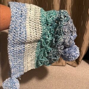 Handmade Blue and Green Crochet slouchy hat